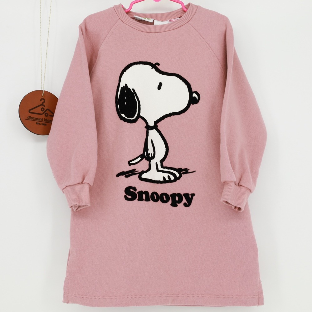 Zara Girls Peanuts‎ Snoopy Graphic Sweatshirt Dress Pink Raglan Size 3-4 Years